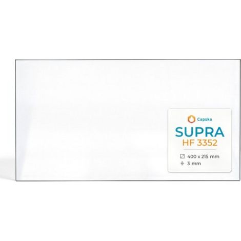 Vitre Supra HF 3352 - Verre 2 angles coupés pour poêle à bois - 400 / 103 x 215 / 185 mm (L1/L2 x H1/H2) - 3 mm (1/5)