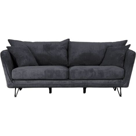 Canapé 3 places velours côtelé anthracite pieds métal 204cm HASTING Casita (1/2)
