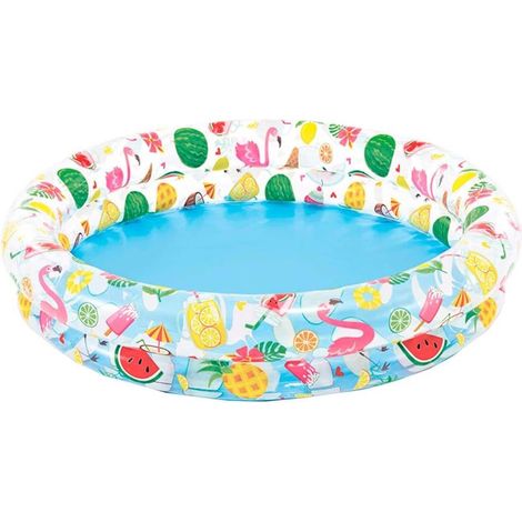 Piscine gonflable ronde à deux boudins pour enfants – Motifs estivaux (flamants roses et fruits) – Piscine d'extérieur en PVC résistant pour le jardin, la terrasse ou la plage. 122 x 25 cm. (1/2)