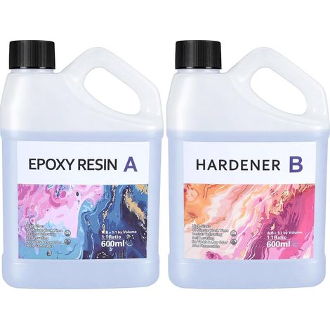 1200ml Resine Epoxy Transparente et Durcisseur, Résine époxy Transparente, 1: 1 Ratio Revêtement en résine époxy cristalline pour Bijoux Moule Table Créations Artistiques (1/5)