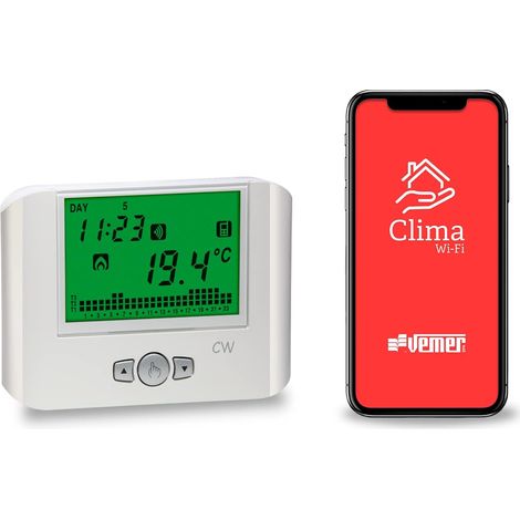 Cronotermostato WiFi per Caldaia Controllabile con APP Programmazione Settimanale 230V Vemer VE787100 CW