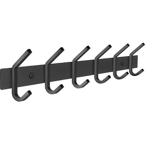 Porte-manteau mural noir mat avec 6 crochets doubles – Acier inoxydable robuste de 43 cm (17 pouces) (1/4)
