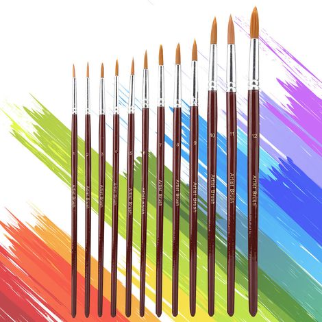12 Pièces Pinceaux Aquarelle Professionnels - Set pour Débutants et Artistes, Idéal pour Techniques de Lavis et Détails (1/4)