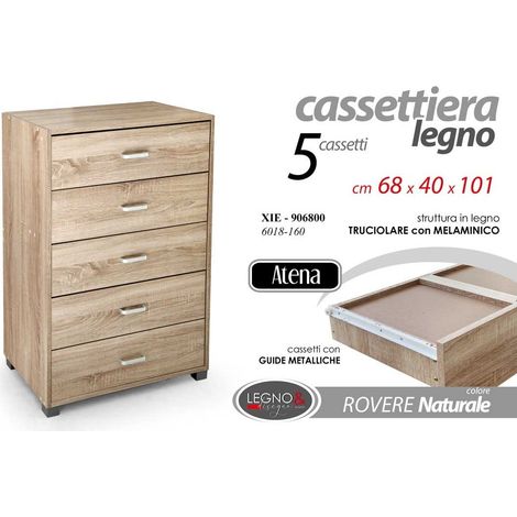 Cassettiera 5 cassetti rovere naturale cm 68x40x101 h