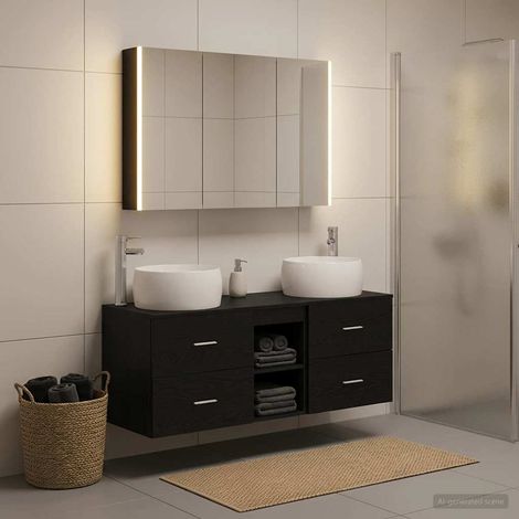 vidaXL Set di mobili per il bagno 4 pz Rovere Nero (1/5)
