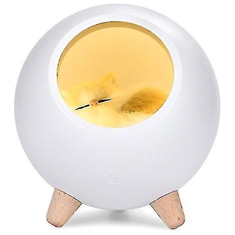 Veilleuse chat endormi mignon, lampe de chevet pour chambre de fille, lampe de table LED USB blanche à motif dessin animé (1/4)