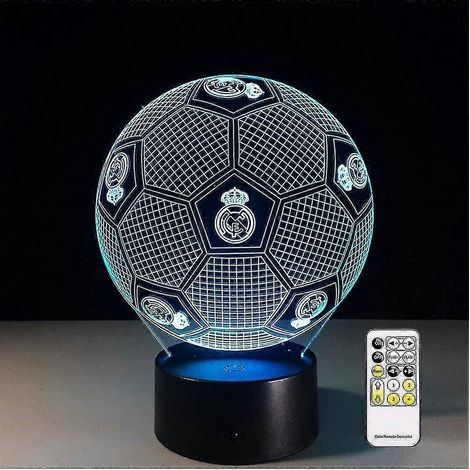 3D-Nachtlicht mit optischer Illusion: Real Madrid Fußball-Nachtlampe, Fernbedienung, dimmbar, Batterie- oder USB-betrieben, 7 Farben, Weihnachts- oder Geburtstagsgeschenk. (1/5)