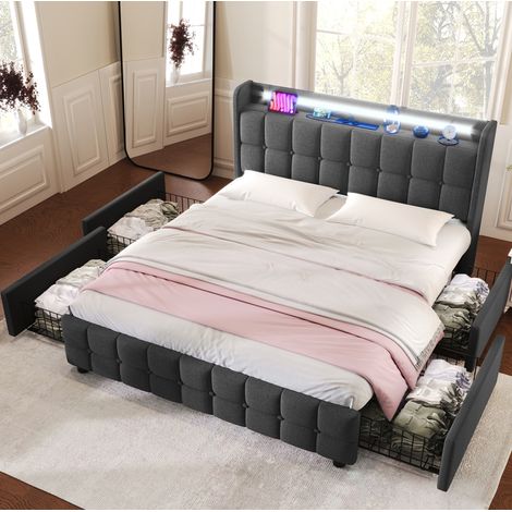 Bett Doppelbett Stauraum 140x200 mit LED Grau OKMYHOME (1/5)
