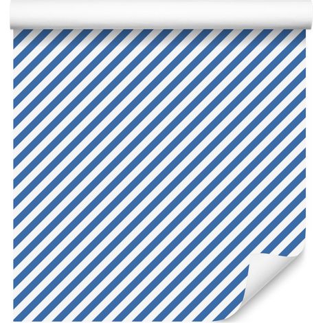 Azurblaue, blau-weiß gestreifte Tapete für Wohn- und Schlafzimmer, 50 x 1000 cm (1/5)
