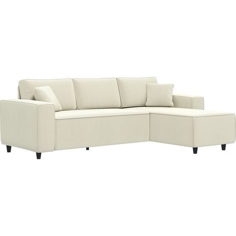 Wendbares 3-Sitzer-Ecksofa aus Cord mit Kissen, modernes und komfortables Wohnzimmersofa mit Chaiselongue, Designersofa für den Innenbereich, cremefarben