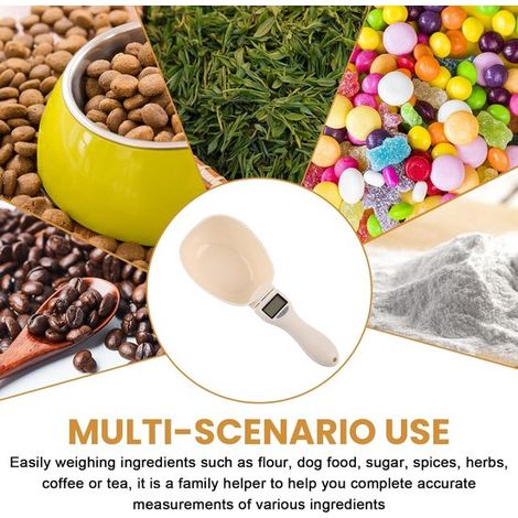 Balance de cuisine numérique - Balance pour croquettes pour chien - Balance de cuisine - Cuillère doseuse électronique - Écran LCD - Cuillère doseuse amovible - Précision 800 g / 1 g - ABS - Blanc cas (1/5)