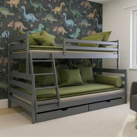 Lit superposé 90-120x200 sommiers et tiroirs inclus Léo Anthracite (1/3)