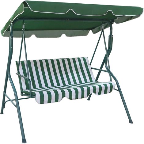 Dondolo Da Giardino 3 Posti Con Tetto Parasole Regolabile Reclinabile Impermeabile Struttura In Acciaio 173x109x157 Cm Bianco Verde Seduta Ammortizzata (1/5)