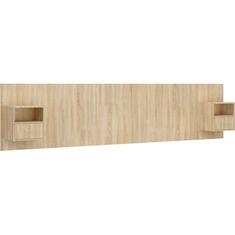 Tête de lit accessoire couchage chambre à coucher meuble avec chevet intégré étagère MDF marron clair TDL0205822