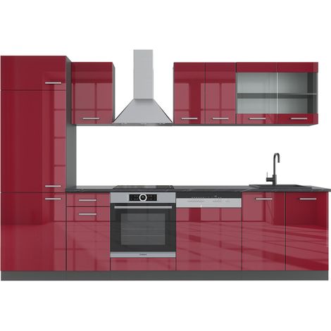 Cuisine R-Line, Rouge brillant/Anthracite, 300cm , PT Anthracite, Vicco