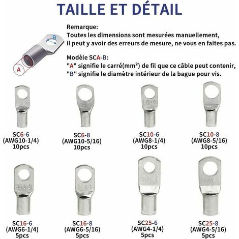 VURAHOME - 60 Pcs Cosses Électrique Trou boulon en Cuivre Étamé Connecteurs SC à sertir/souder pour câble de 6m㎡ 8m㎡ 10m㎡ 16m㎡ 25m㎡ (1/4)