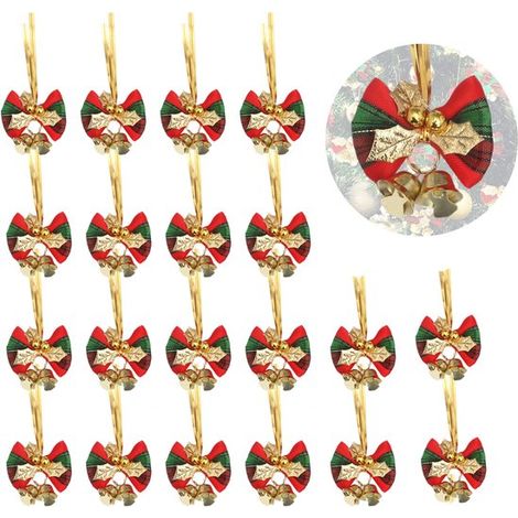 20 fiocchi natalizi, fiocchi per albero di Natale, decorazioni per albero di Natale con campanellini, piccoli e graziosi, regalo di Capodanno, regalo di Natale, per lavori creativi (1/5)