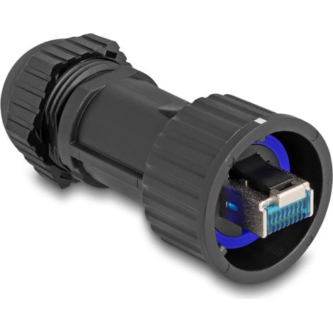 Delock Montaje de campo macho RJ45 Cat.6A con acoplador de paso IP68 resistente al polvo y al agua, en negro