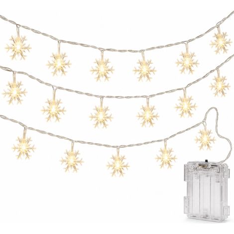 Guirlande LED Flocons de Neige Blanc Chaud, 50 LED, 8 Modes, Télécommande et Boîtier à Piles Étanche, Noël (1/5)
