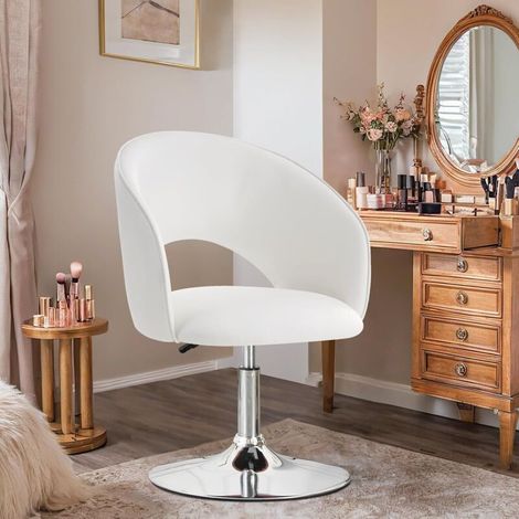 Chaise de coiffeuse, tabouret de maquillage, chaise de salle à manger pivotante, tabouret de bar réglable en hauteur, chaise de salon, chaise de cuisine relaxante avec dossier et base, blanche