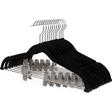 Cintres en velours avec pinces pour jupes lot de 10 noir (1/5)