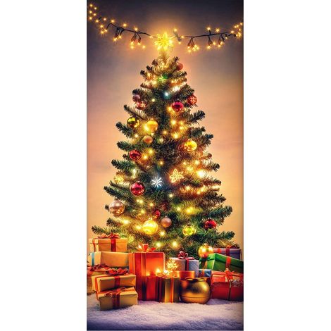 Housse De Porte De Noël - Tissu Polyester 200 X 90 Cm - Décoration De Porte D'Entrée Pour Fêtes Et Réveillons - 1 Pièce (1/5)