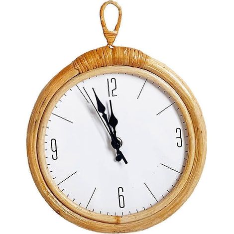 Horloge murale en rotin tressé à la main - Horloge suspendue au design simple, idéale pour la chambre, le salon ou une chambre d'étudiant. (1/5)