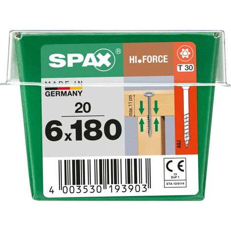 SPAX HI.FORCE, 6 x 180 mm, 20 Stück, Teilgewinde, Tellerkopf, T-STAR plus T30, 4CUT, WIROX - 4251010601812