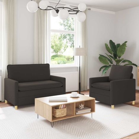 vidaXL Ensemble de Canapés 2 pc Gris foncé Tissu (1/5)
