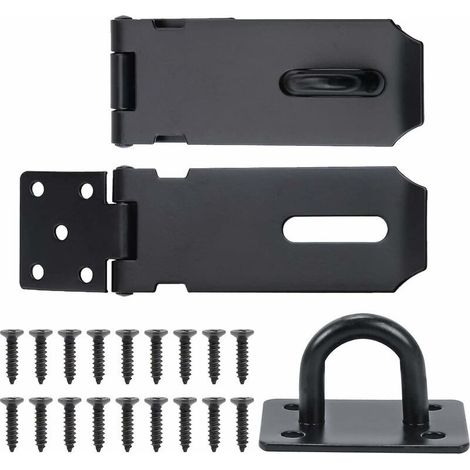 2Pcs Moraillon Loquet De Porte En Acier Inoxydable Avec Agrafes Vis Cadenas Fermoir De Porte De Sécurité Moraillon Pour Porte Placard Fenêtre Tiroir 105Mm Noir (1/5)