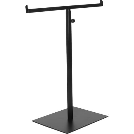 Black Leather Goods Display Stand, Telescopic Stainless Steel T-Shaped Storage Valet Rack, Adjustable Metal Holder for Tie Scarves, Organizer Dressing Shop Clothes (1/5)