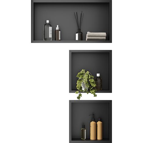 ELEGANT Shower Caddies 304 Stainless Steel Shower Niche, Wall-Inserted Niche, Black Sealed Waterproof Rust-Resistant Modern Design, Shower Niche Three-piece Set(ENF30+ENF30+ENF60) (1/5)