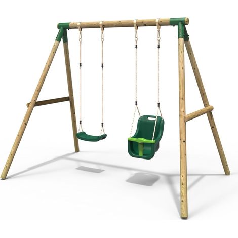 Rebo Wooden Garden Swing Set with Standard Seat and Baby Seat - Luna Green