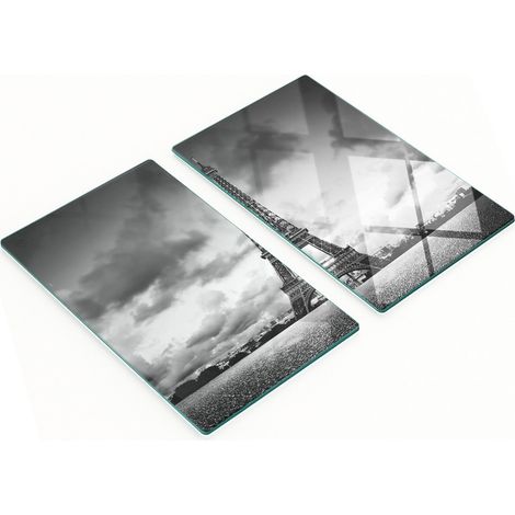 Juego de dos tablas de cocina de cristal con diseño de la Torre Eiffel de París, 2x30x52 cm. (1/5)