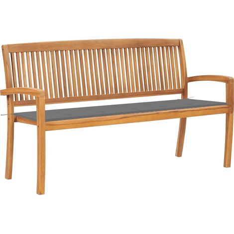 Stapelbare Gartenbank mit Auflage 159 cm Massivholz Teak (1/4)