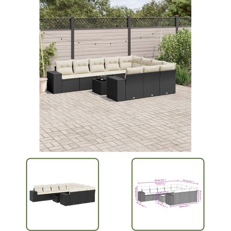 The Living Store Salon de jardin 11 pcs avec coussins noir résine tressée - Ensemble Salon De Jardin - Meuble De Jardin - Résine Tressée - Rotin Synthétique - Mobilier Extérieur (1/3)