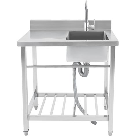 Évier de cuisine, en acier inoxydable, design autonome, argent (1/2)