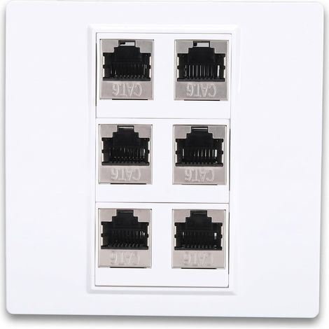 Prise de Plaque Murale Ethernet Cat6, 6 Ports Réseau RJ45 Femelle à Femelle, Plaque Jack de Coupleur Mural Keystone (1/5)