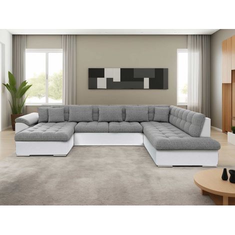 Bestmobilier – Canapé panoramique xxl convertible avec coffre – 7 places – Revêtement en velours 100% polyester – Structure en bois massif (1/5)