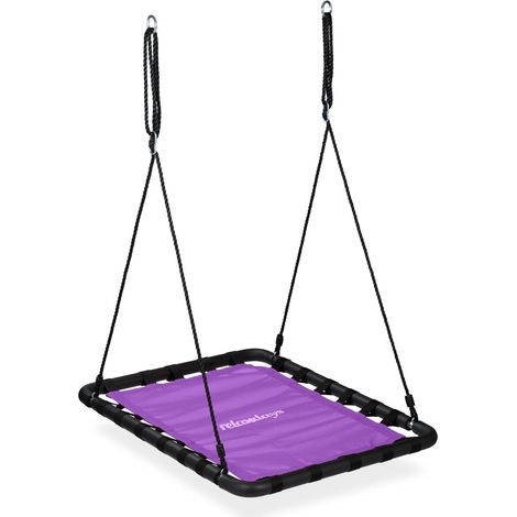 Balançoire nid d'oiseau rectangulaire jardin surface d'assise confortable et cadre stable 120 x 80 x 10 cm en tissu noir (1/5)
