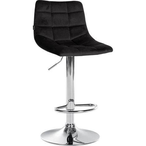 Sgabello da bar moderno x1 in velluto nero con motivo trapuntato e base a tromba in metallo cromato 100005655
