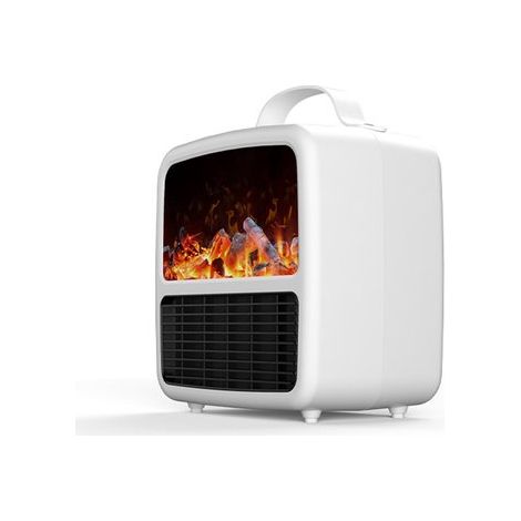 Elektrische Heizung，Mini-Tischventilator-Heizung，3D-dynamische Flamme，1500W PTC，tragbarer Komponenten-Ventilator-Heizlüfter (weiß) (1/5)
