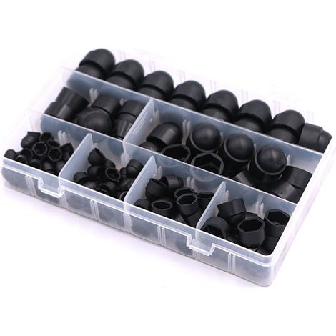 Cache Vis Écrou Protection - Capuchon Écrou Hexagonal Caoutchouc M4 M5 M6 M8 M10 M12 - Pour Machines Meubles Véhicules - Kit 145 Pièces Noir