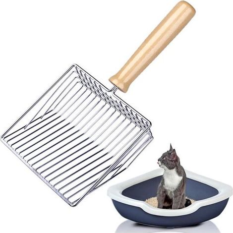 Pelle à Litière pour Chat avec Manche en Bois, Pelle en Métal de 28 cm, Confortable et Hygiénique (1/5)