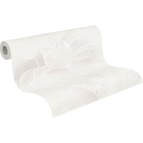 Papier peint feuilles rose poudré blanc idéal pour les chambres et les couloirs Papier peint intissé moderne rose avec feuilles (1/5)