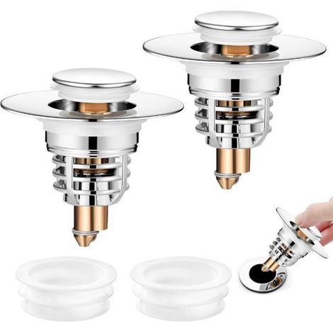Lot de 2 Bonde de lavabo, Acier inoxydable, Vidange rapide, Mécanisme tirage, 32-41mm, Salle de bain et cuisine (1/5)