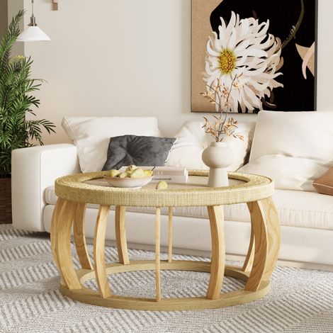 Couchtisch rund aus Massivholz und MDF, natur, 90 cm