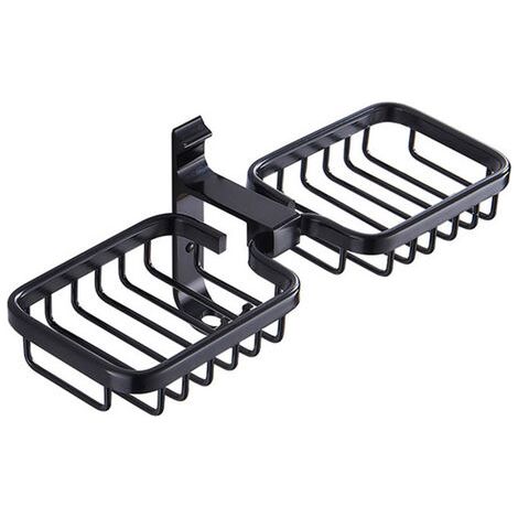 Soap Dish, Double Bar Soap Dish, Self-Adhesive Shower Soap Holder Bathroom Soap Dish, Aerospace Aluminum Soap Sponge Holder (Black) (1/5)
