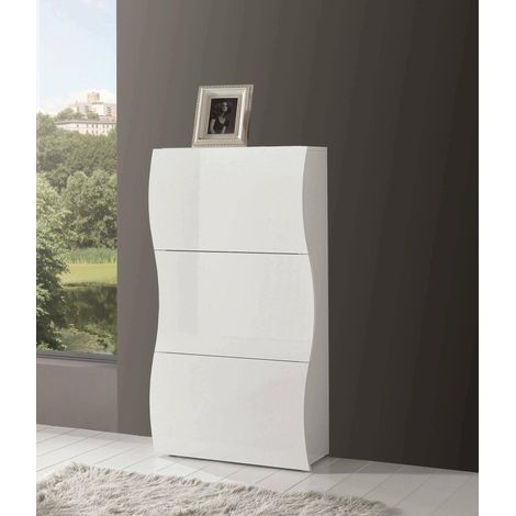 Dmora Zapatero moderno, Made in Italy, Zapatero de entrada, con 3 puertas abatibles, 71x27h122 cm, color blanco brillante, con embalaje reforzado (1/4)