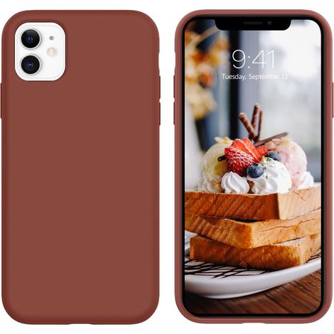 Custodia in silicone per Apple iPhone 11, marrone cioccolato con microfibra A2111 (1/5)